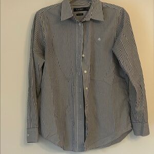 Ralph Lauren Navy and White Striped Button Down Shirt